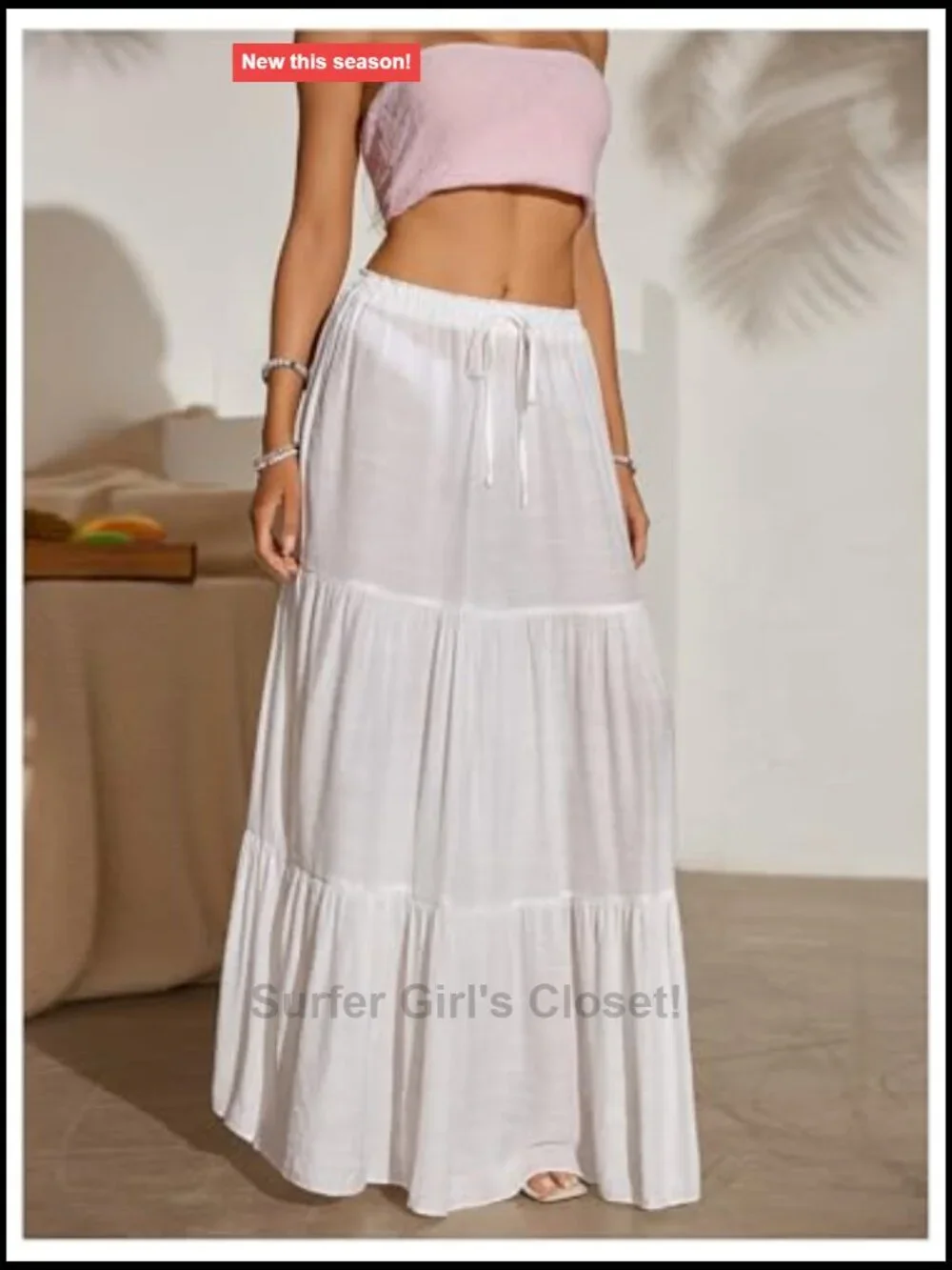 Tiered Maxi Cover Up Skirt with Drawstring Waist